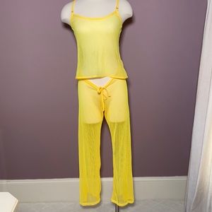 Yellow Mesh Pant and Top Swimsuit Coverup